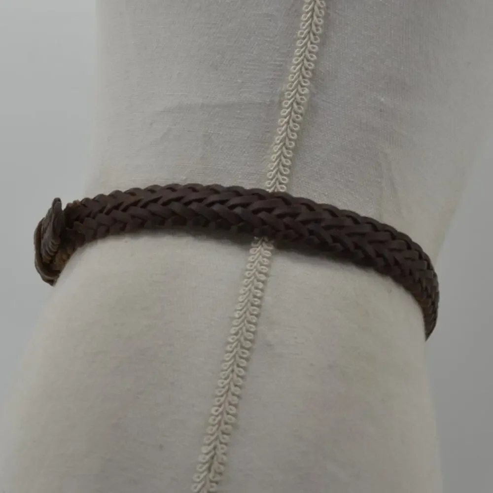 Jesse Alaniam Belt Braided Brown Leather Brass Buckle Size M